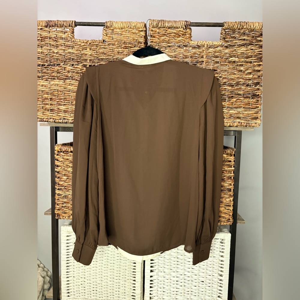 Tuckernuck X India Hicks Chocolate Brown and Cream Blouse xs 4 oversized - Picture 6 of 10